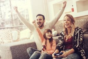 Family enjoying video game together